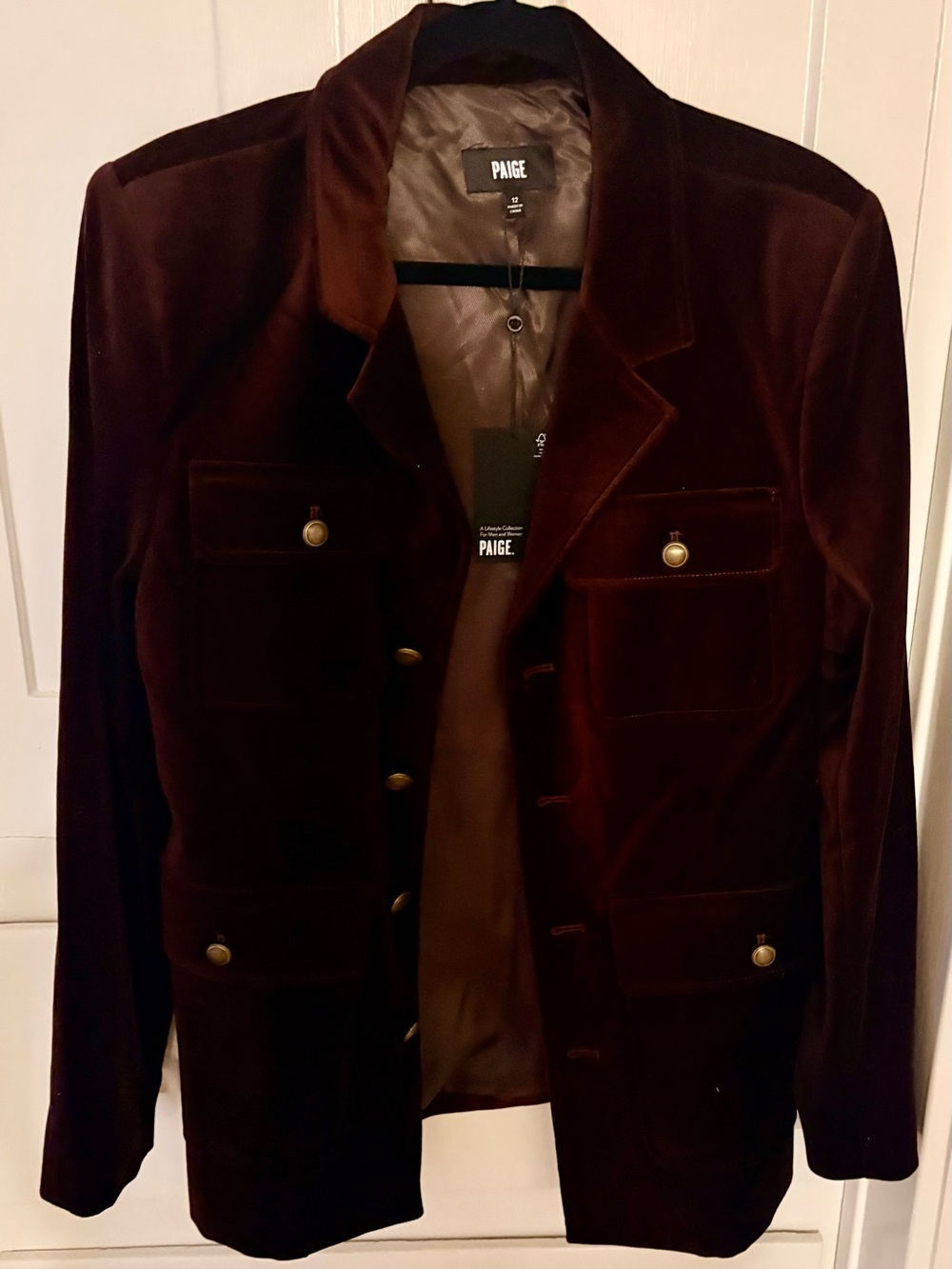 PAIGE Velvet Military-Style Blazer in Dark Brown